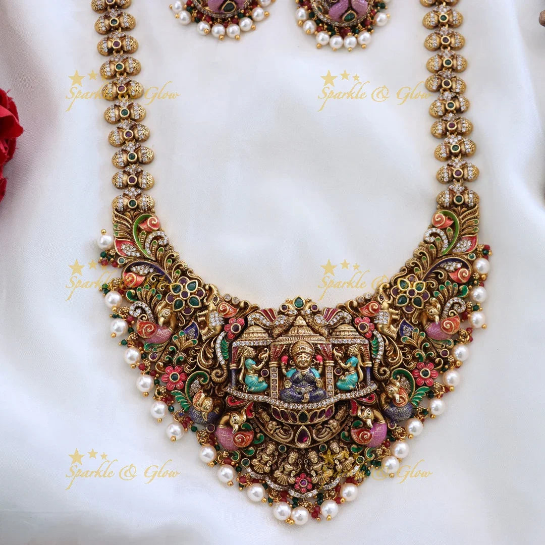 Long Gold Temple Necklace Set for Weddings - Elegant Design