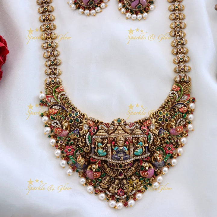 Long Gold Temple Necklace Set for Weddings - Elegant Design