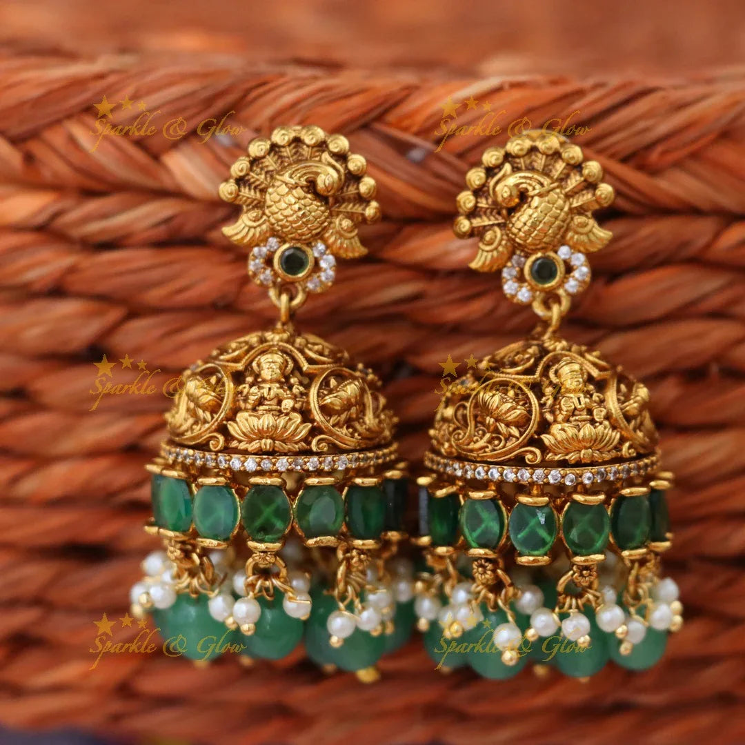 Elegant Short Temple Necklace - Green Beads | Sparkle & Glow
