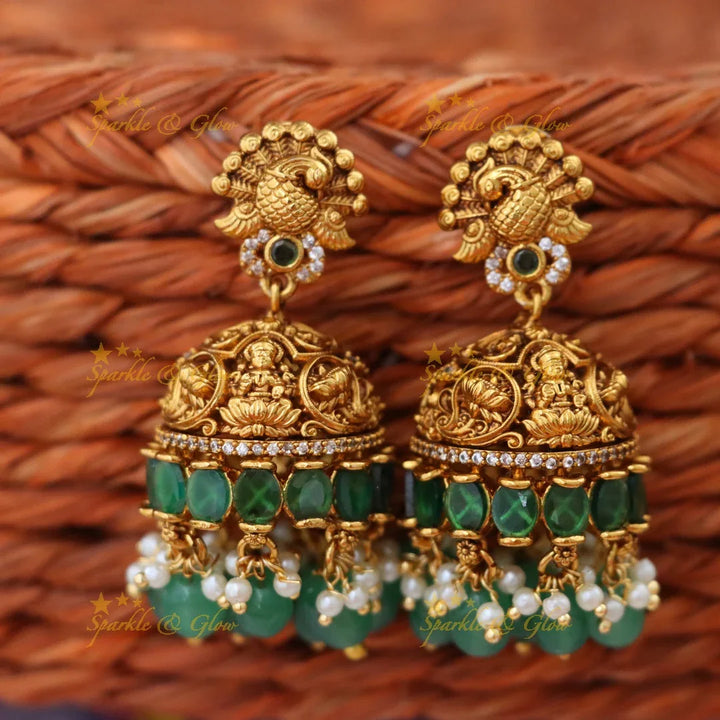 Elegant Short Temple Necklace - Green Beads | Sparkle & Glow