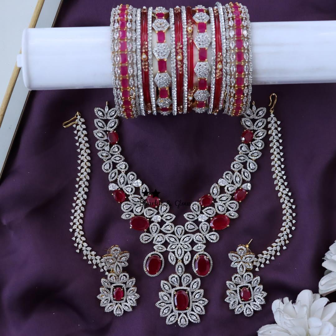 Exquisite American Diamond Semi Bridal Jewellery Set
