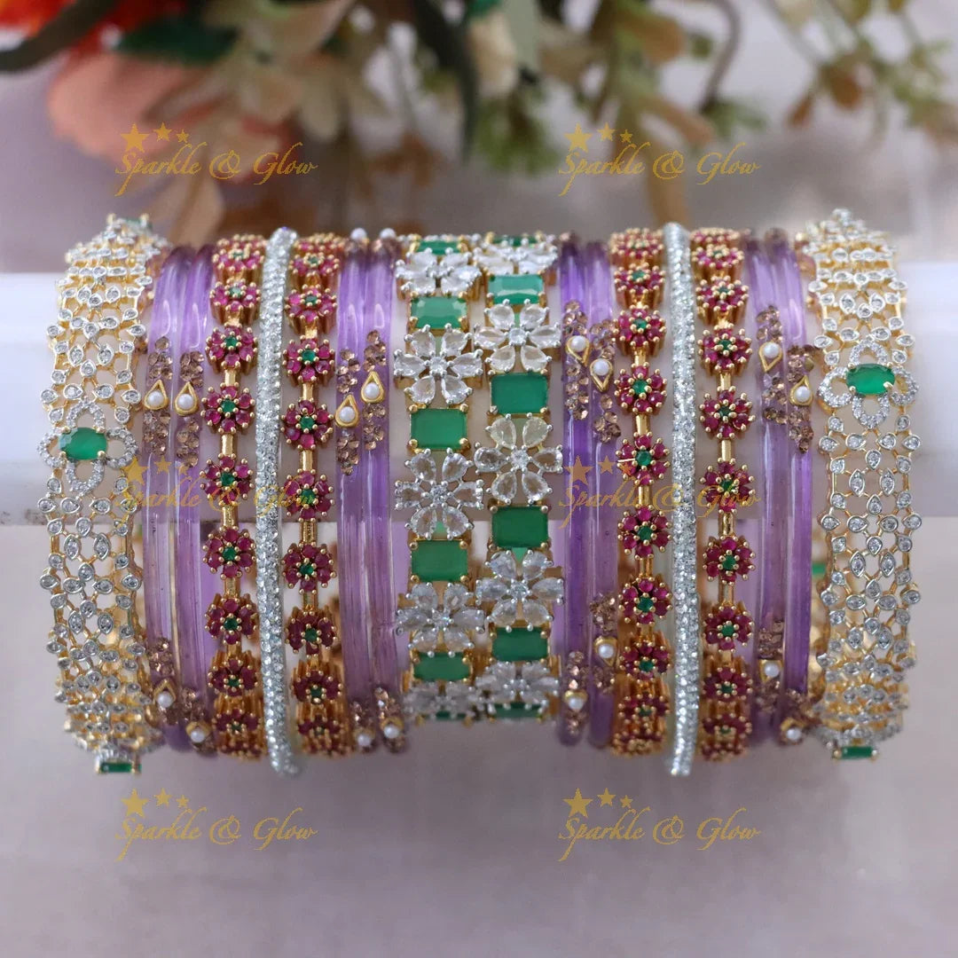Glamorous Floral Bridal Bangles with American Diamonds