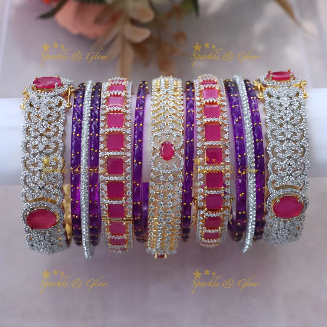 Exquisite AD Floral Bridal Bangle Set with Vibrant Stones