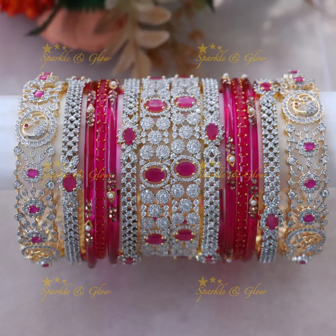 Exquisite Peacock Floral AD Bridal Bangles Set Online