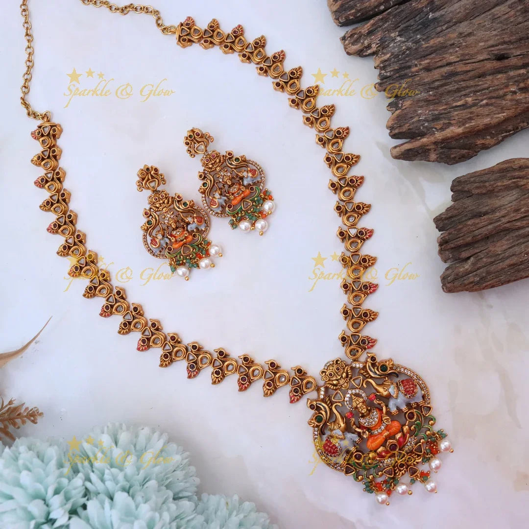 Exquisite Long Temple Necklace for Weddings & Festivals