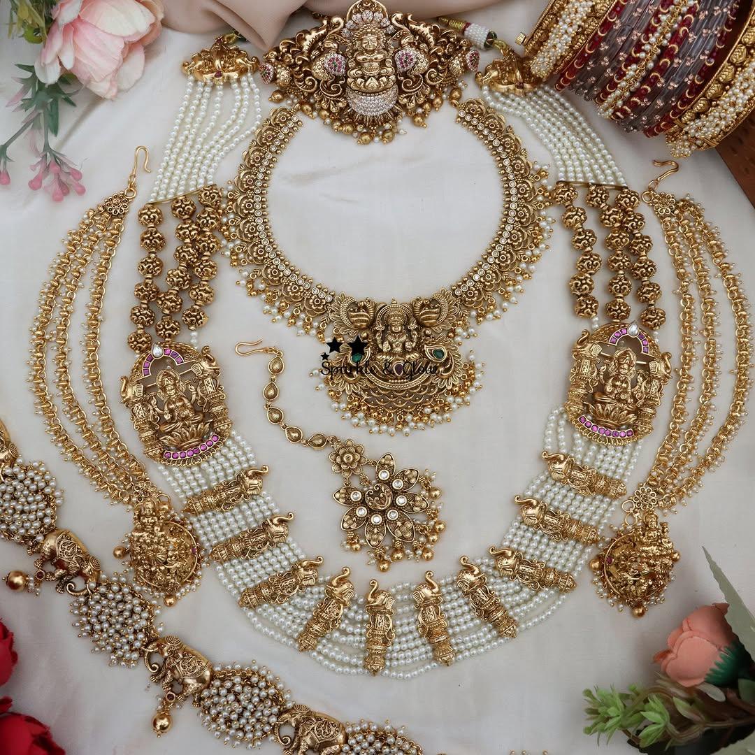 Luxurious Lakshmi Peacock Temple Bridal Jewelry Set