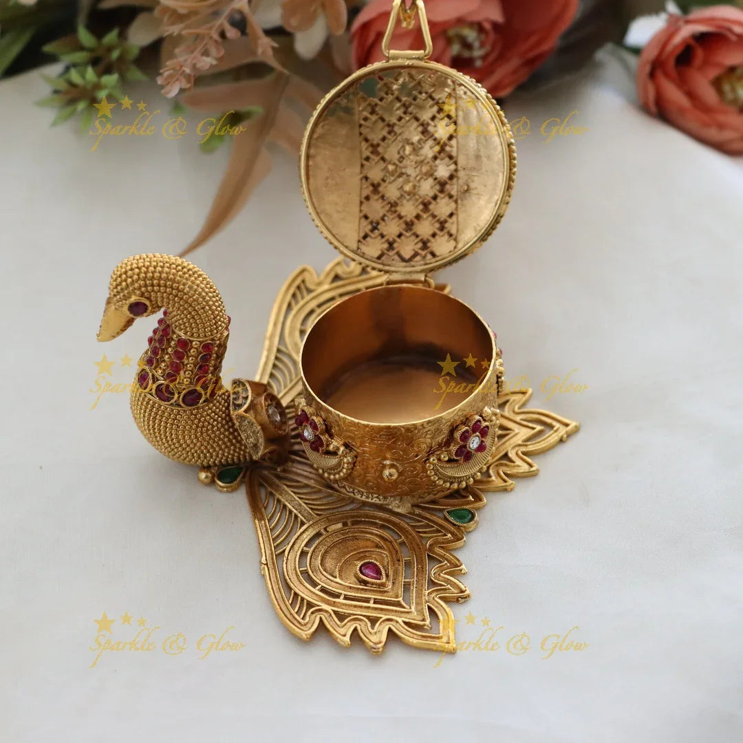 Exquisite Gold Peacock Kumkum Box for Festive Charm