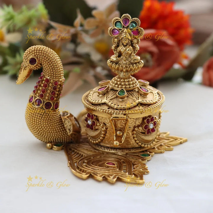 Exquisite Gold Peacock Kumkum Box for Festive Charm