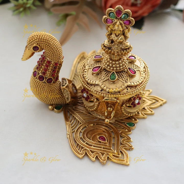 Exquisite Gold Peacock Kumkum Box for Festive Charm