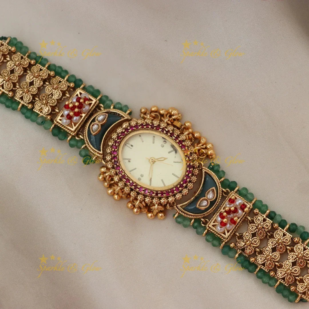 Antique Gold Watch with Gem Accents – Elegant Design Preorder 30 Days