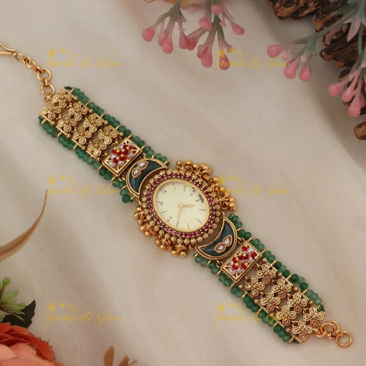 Antique Gold Watch with Gem Accents – Elegant Design Preorder 30 Days