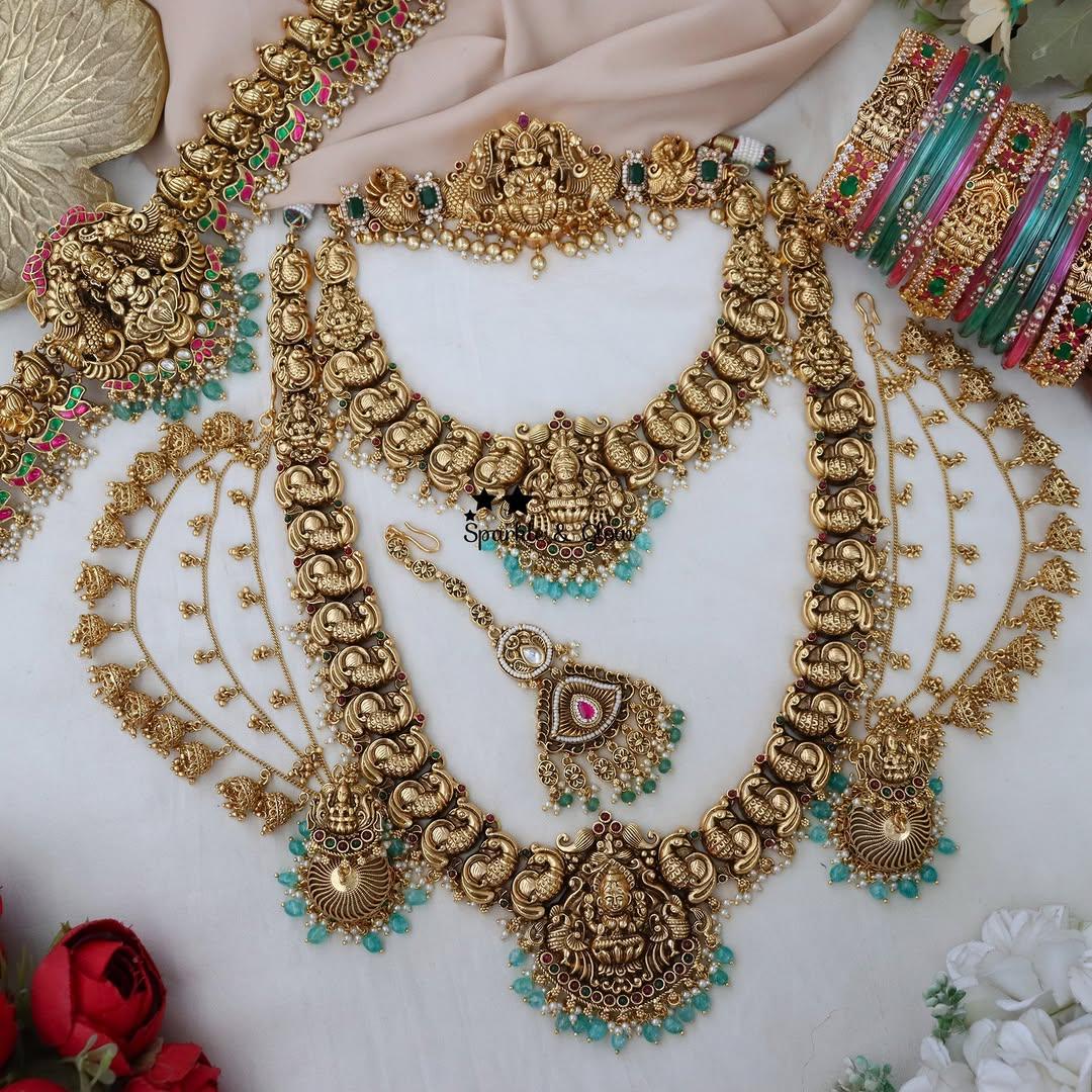 Exquisite Lakshmi Peacock Bridal Temple Jewelry Set