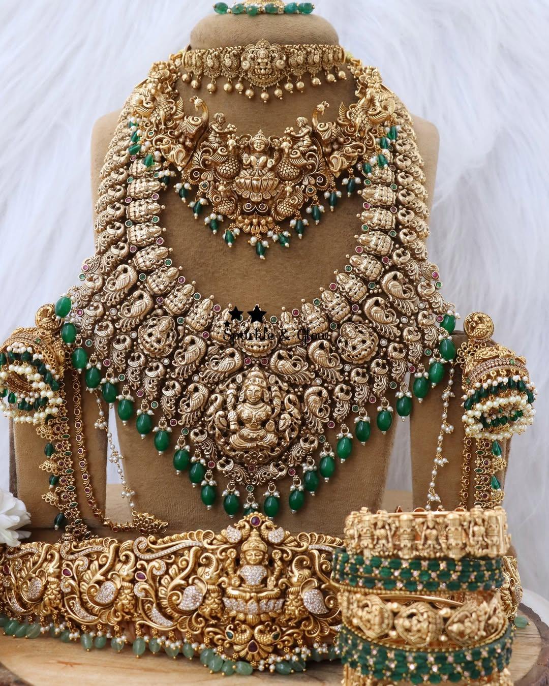 Exquisite Lakshmi Temple Necklace Set for Brides