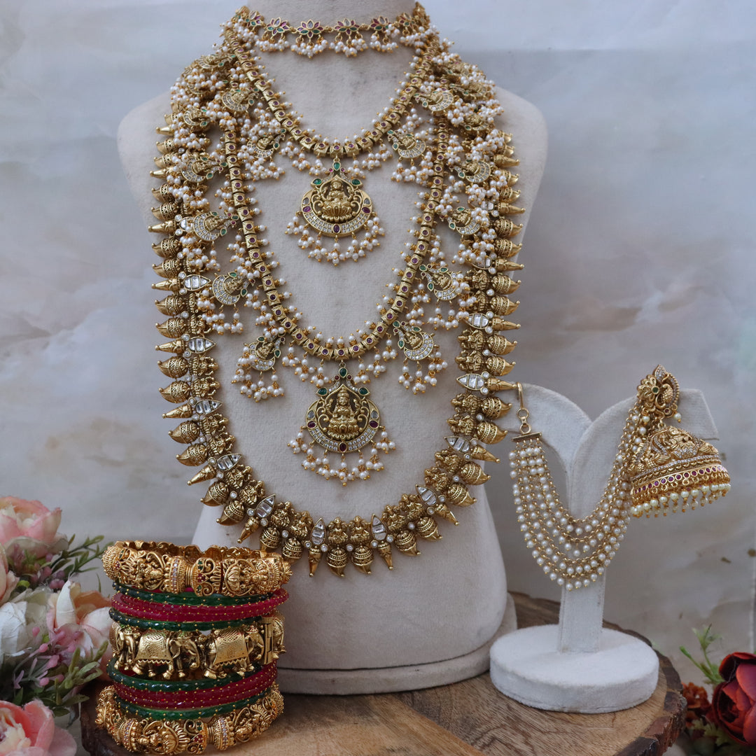 Exquisite Lakshmi Bridal Haram Necklace Set - Sparkle & Glow