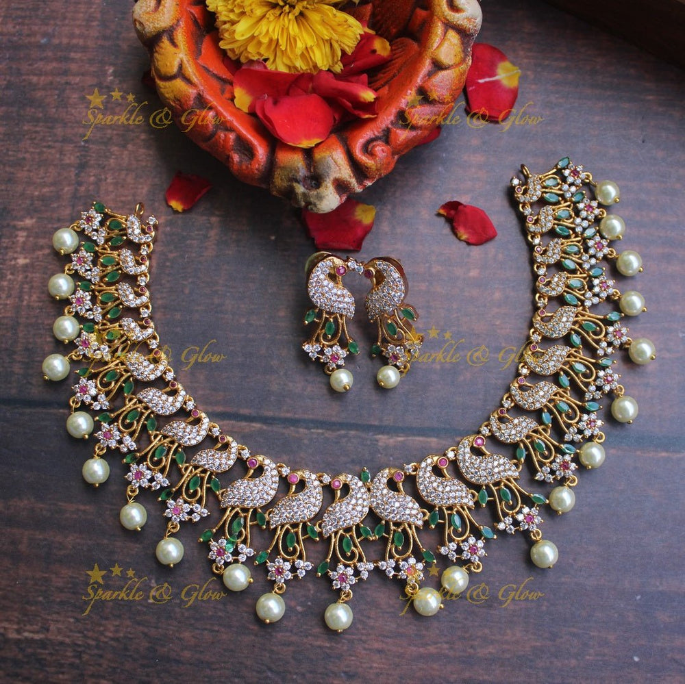 AD stones Peacock necklace - Green - Sparkle and Glow - Green - Back Thread