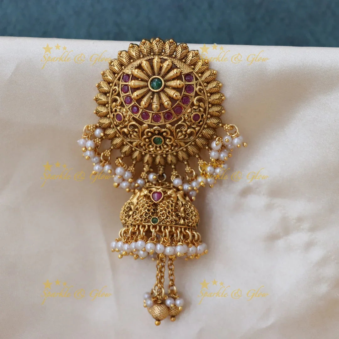 Exquisite Floral Gold Jhumka Hair Piece - New Arrival