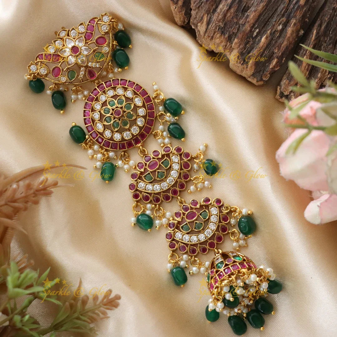 Exquisite Bridal Gold Jhumka with Emerald Touch