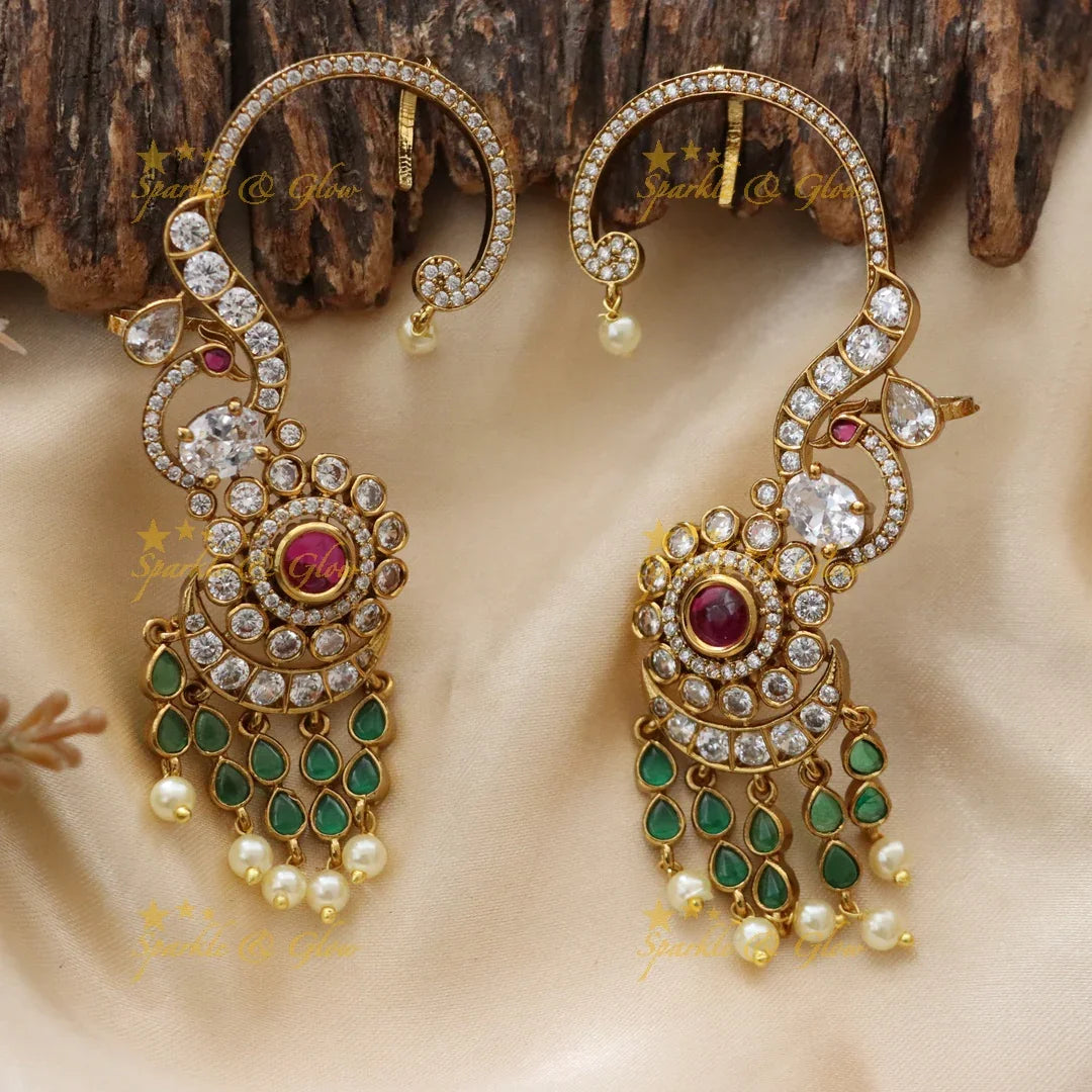 Exquisite Gold Peacock Ear Cuffs for Festive Events