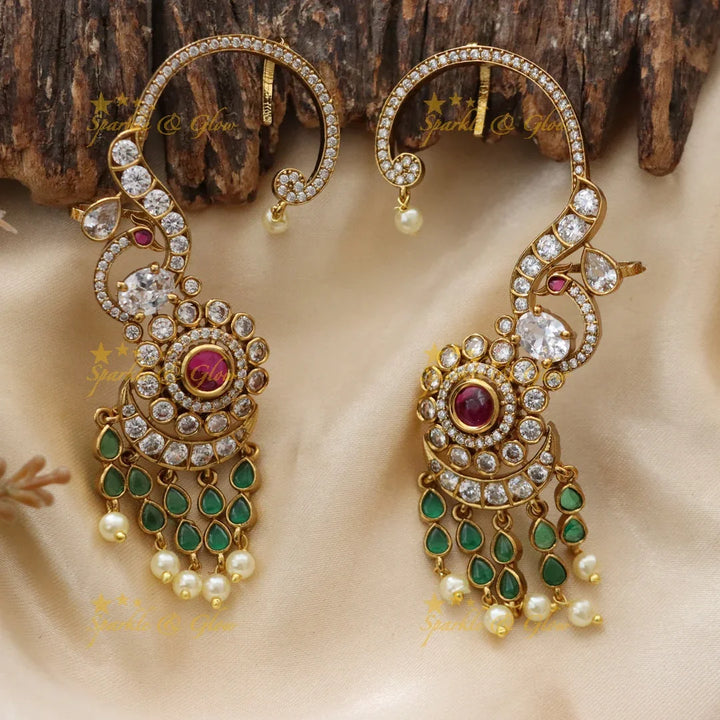 Exquisite Gold Peacock Ear Cuffs for Festive Events