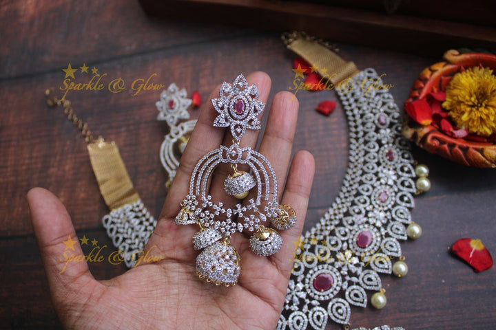 Exclusive GJ polish AD necklace with grand jhumukas - Pink - Sparkle and Glow - Green - Back Thread