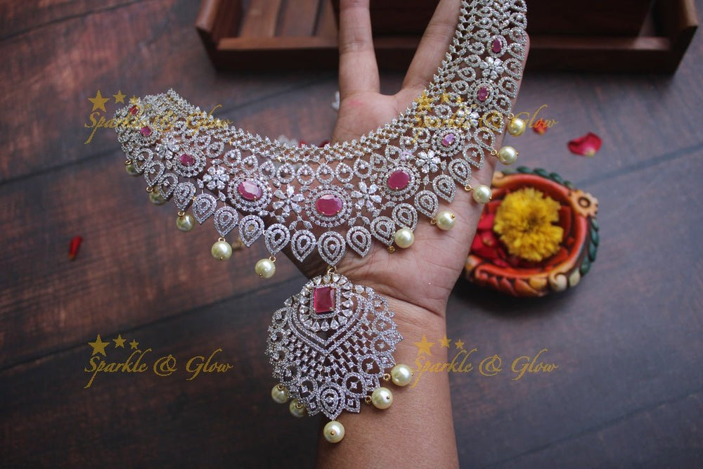 Exclusive GJ polish AD necklace with grand jhumukas - Pink - Sparkle and Glow - Pink - Back Thread