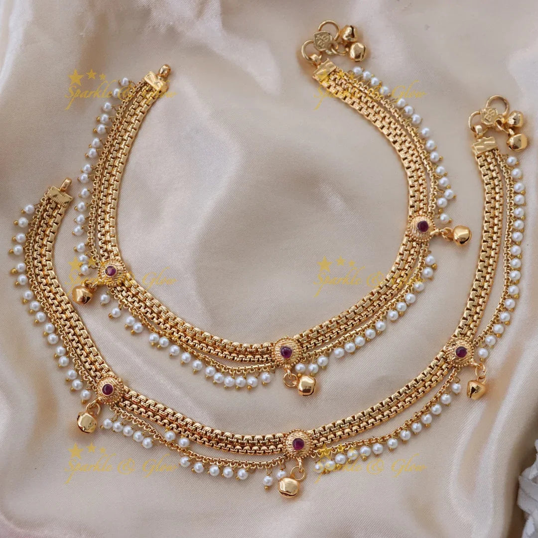 Gold Pearl Anklets - Perfect for Weddings & Festivals