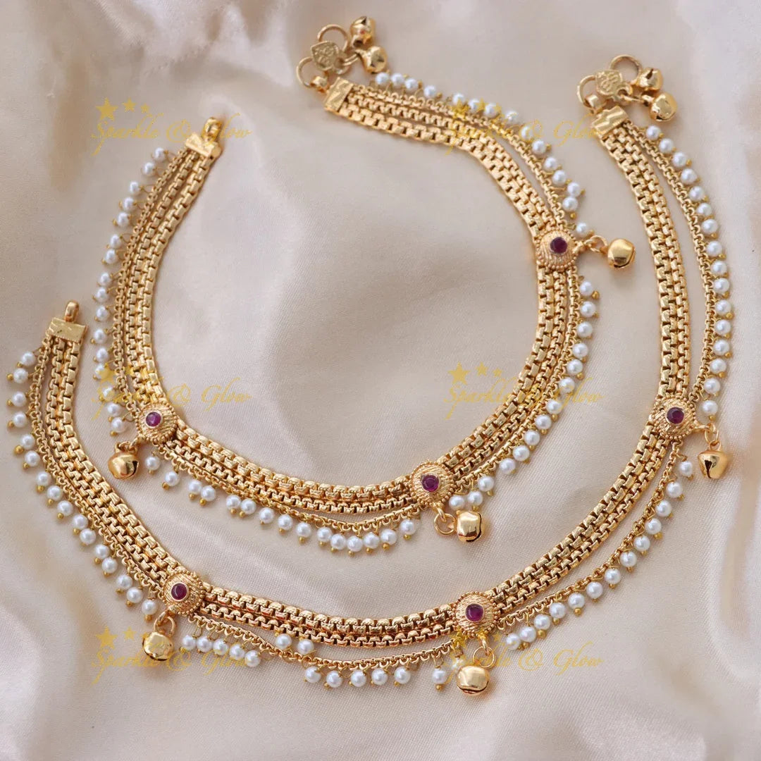 Gold Pearl Anklets - Perfect for Weddings & Festivals