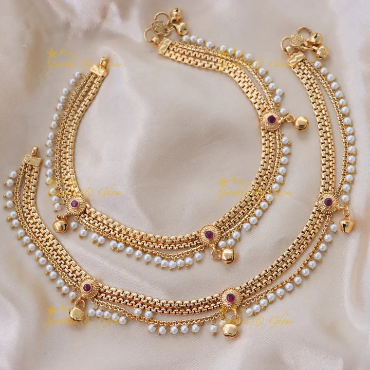 Gold Pearl Anklets - Perfect for Weddings & Festivals