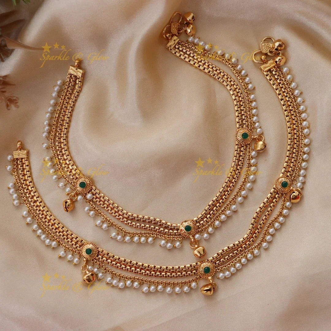 Gold Pearl Anklets - Perfect for Weddings & Festivals