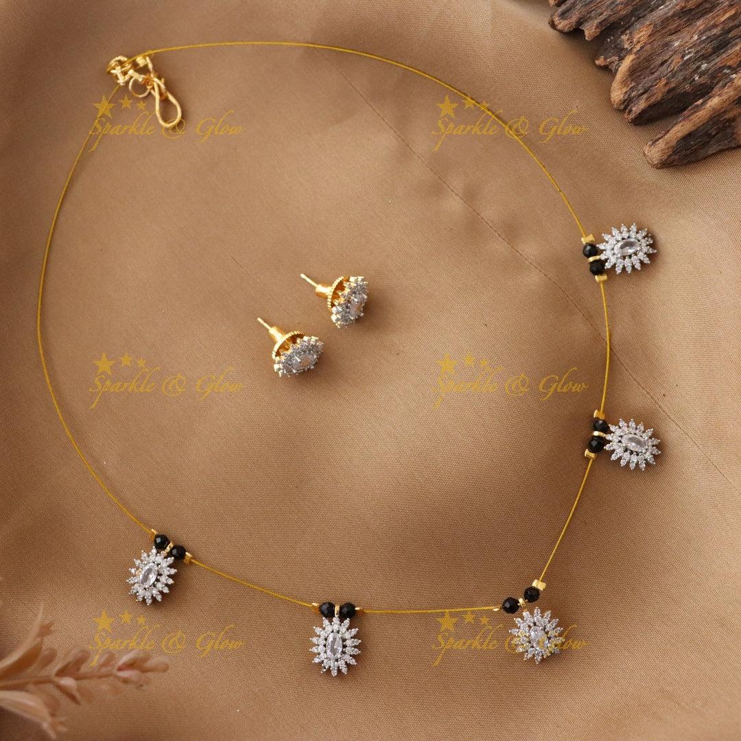 Elegant Floral Black Beads Necklace Set for Weddings