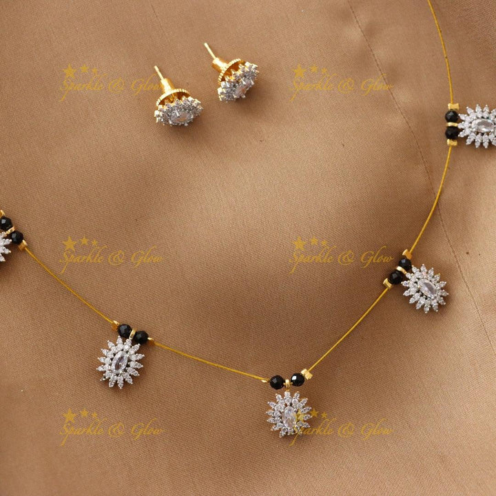 Elegant Floral Black Beads Necklace Set for Weddings