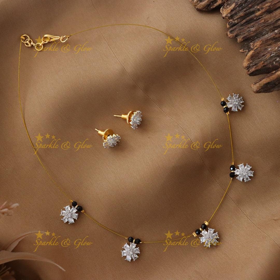 Elegant Floral Black Bead Necklace - Timeless Beauty