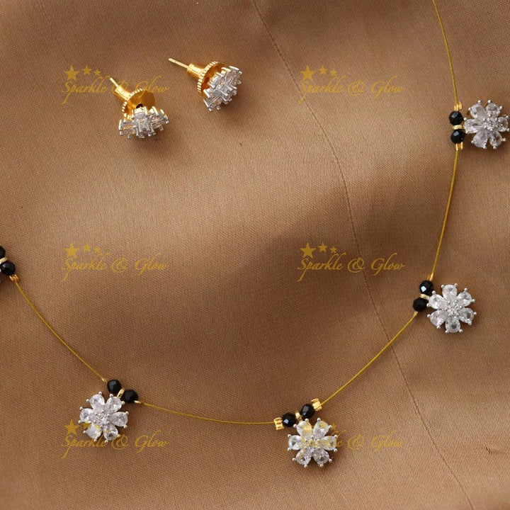 Elegant Floral Black Bead Necklace - Timeless Beauty