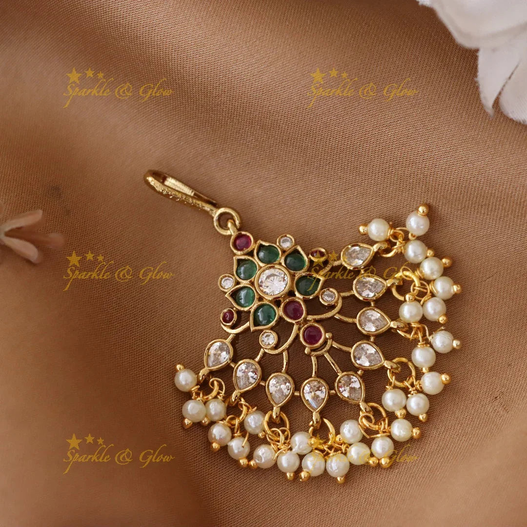 Radiant Floral Pearl Maang Tikka for Festive Elegance
