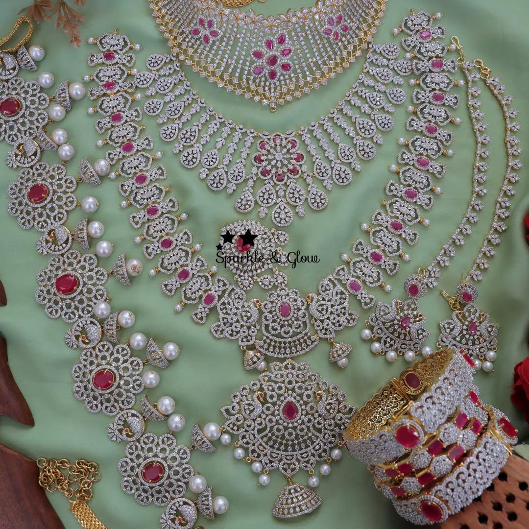 Elegant Bridal Necklace Set with Ruby Details
