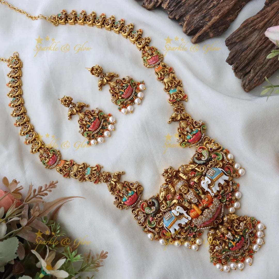 Exquisite Lakshmi Temple Necklace Set - Perfect for Weddings