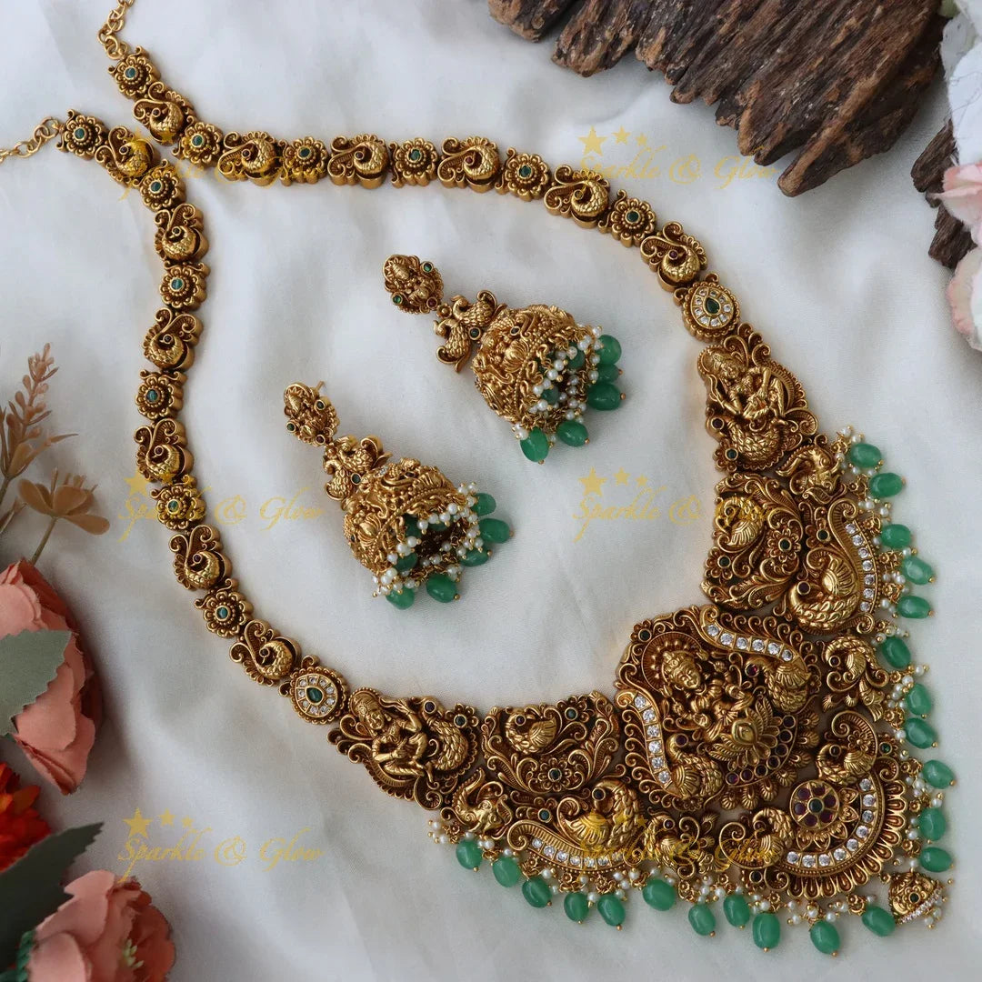 Exquisite Lakshmi Peacock Temple Necklace Set - Sparkle & Glow