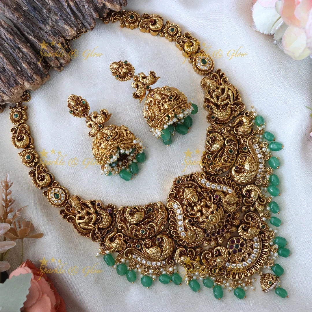 Exquisite Lakshmi Peacock Temple Necklace – Festive Gold