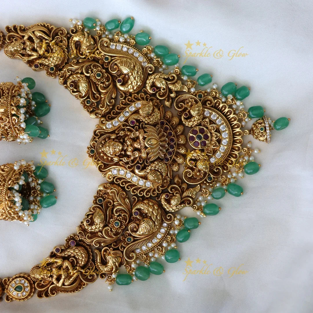 Exquisite Lakshmi Peacock Temple Necklace – Festive Gold