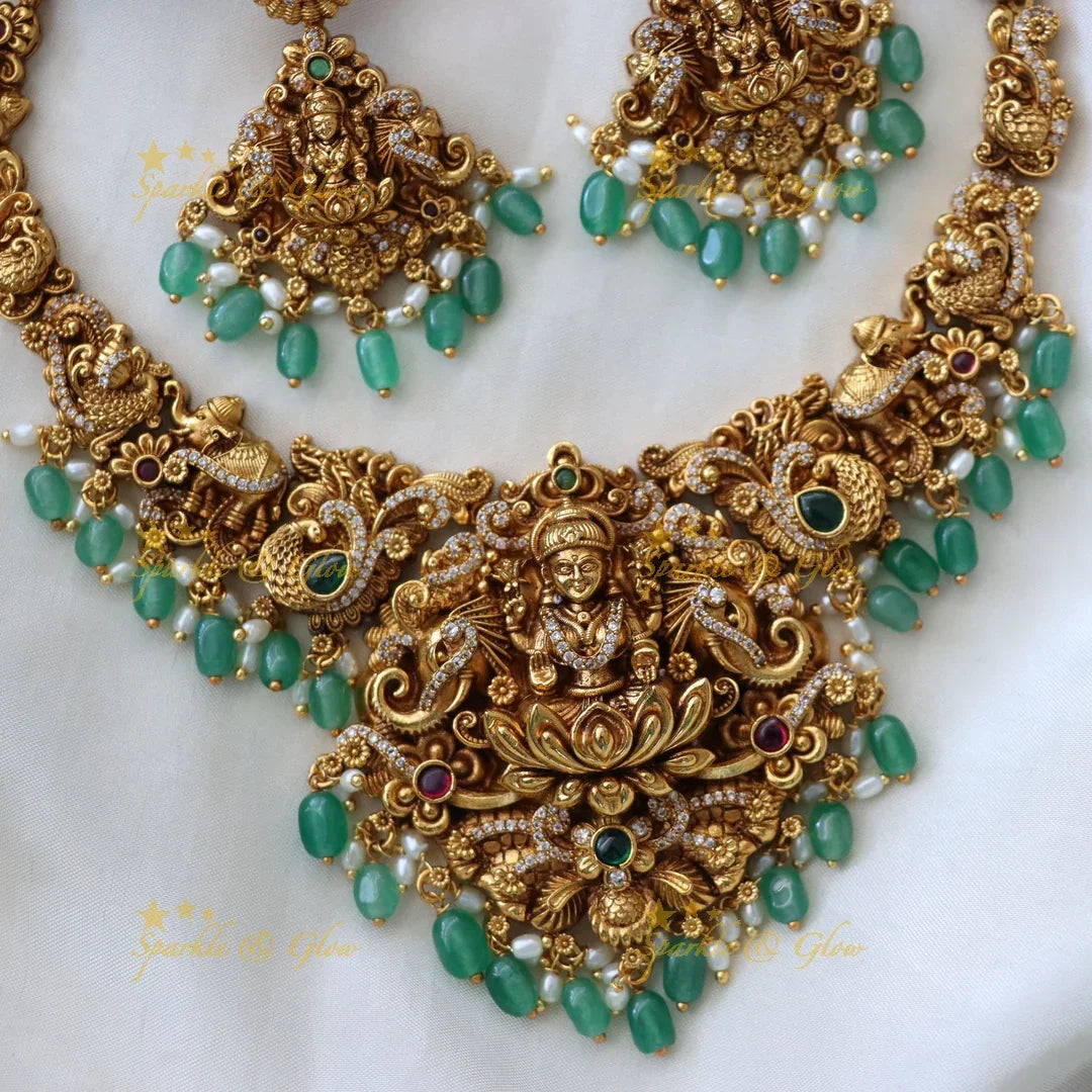 Exquisite Peacock & Elephant Temple Necklace Set