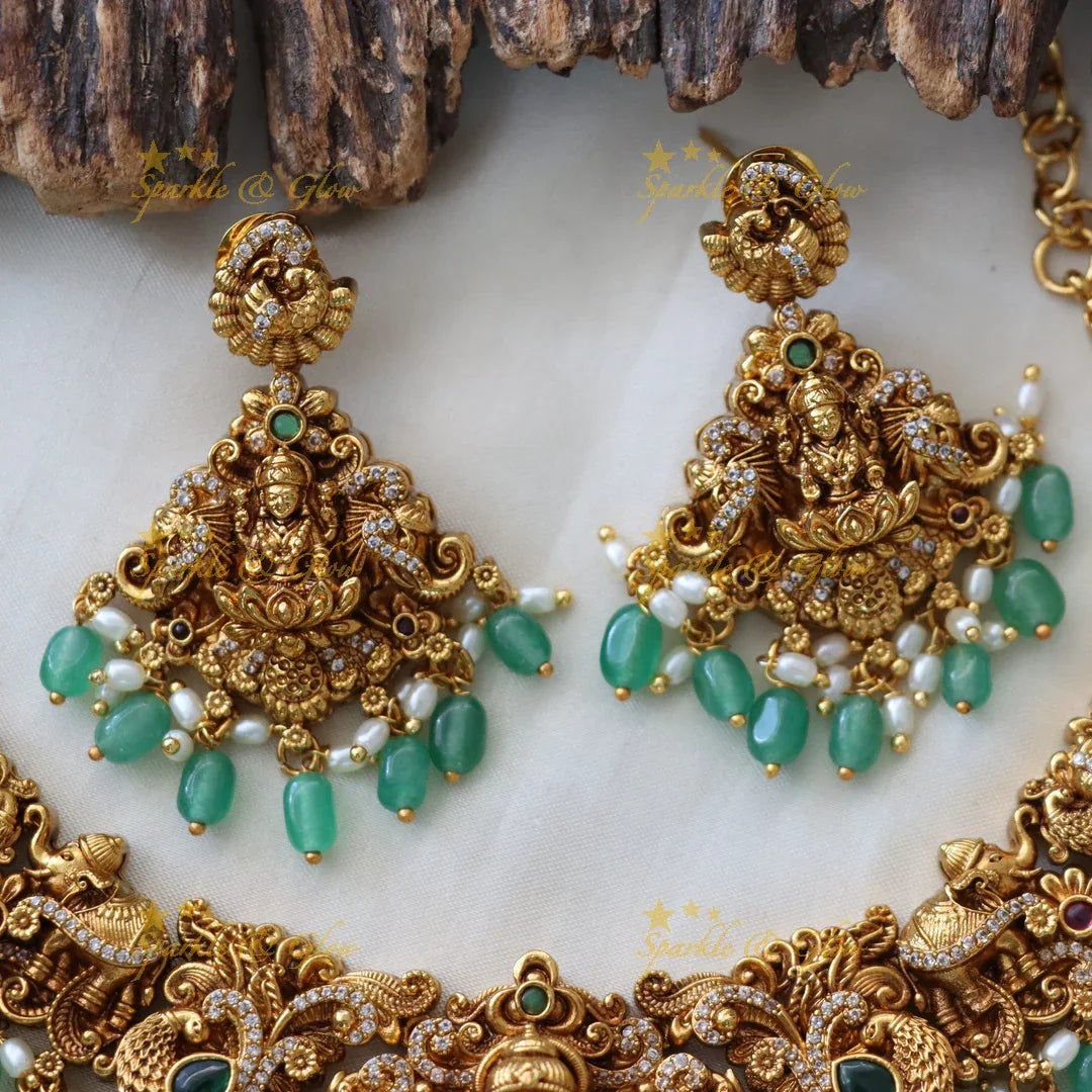 Exquisite Peacock & Elephant Temple Necklace Set