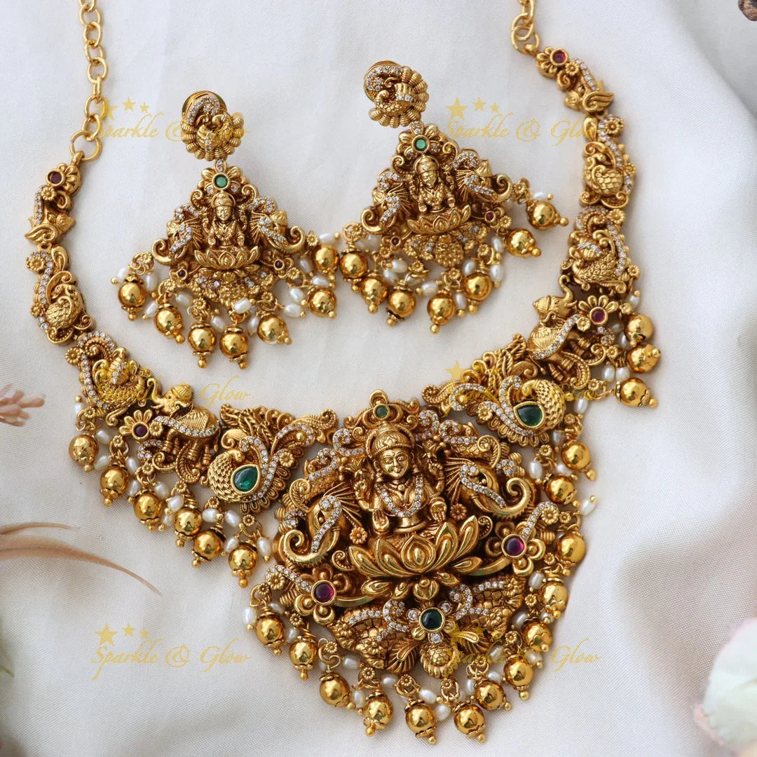 Exquisite Peacock & Elephant Temple Necklace Set