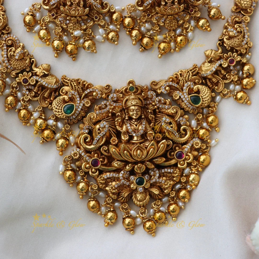 Exquisite Peacock & Elephant Temple Necklace Set