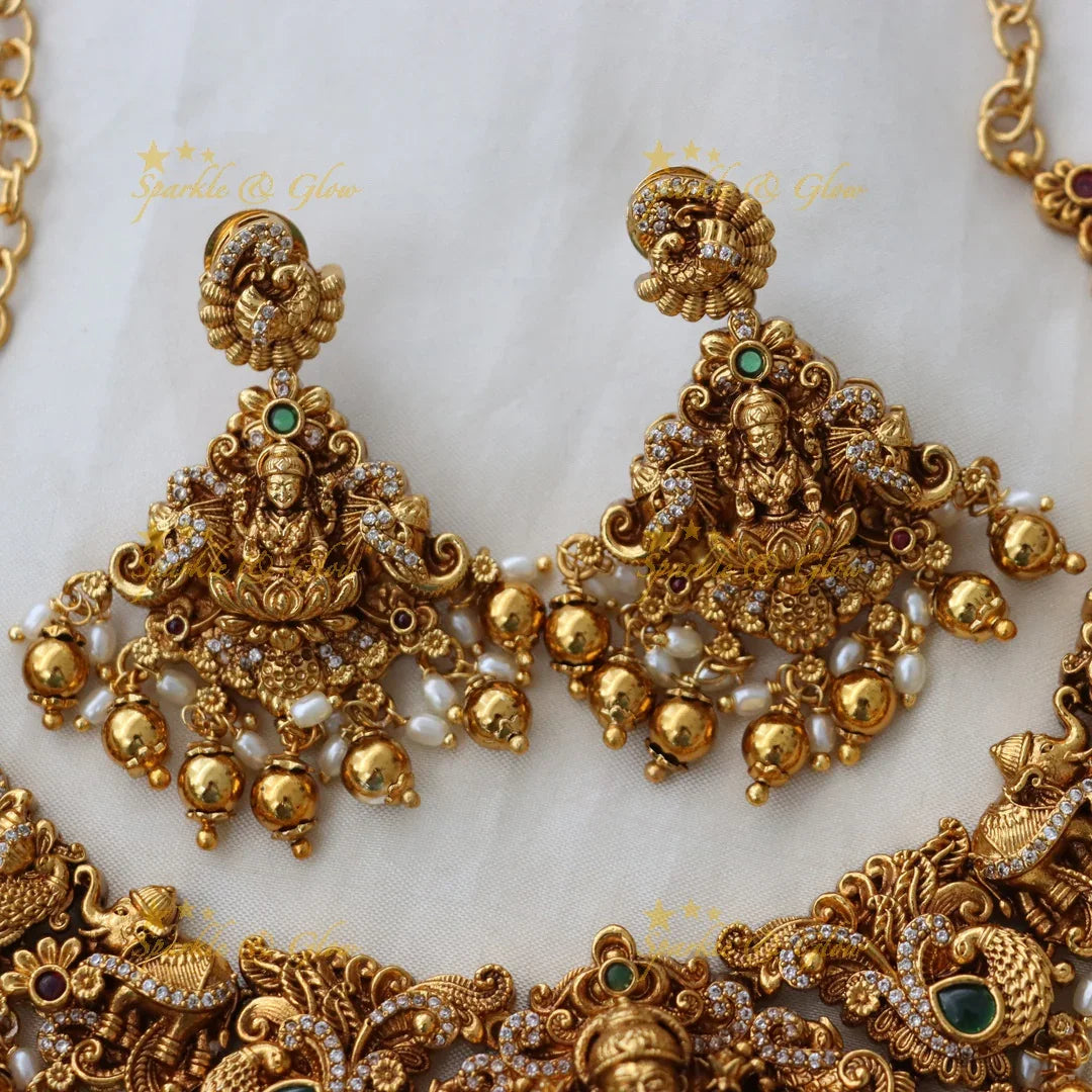 Exquisite Peacock & Elephant Temple Necklace Set