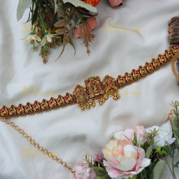 Stunning Temple Design Gold Hip Chain for Elegance
