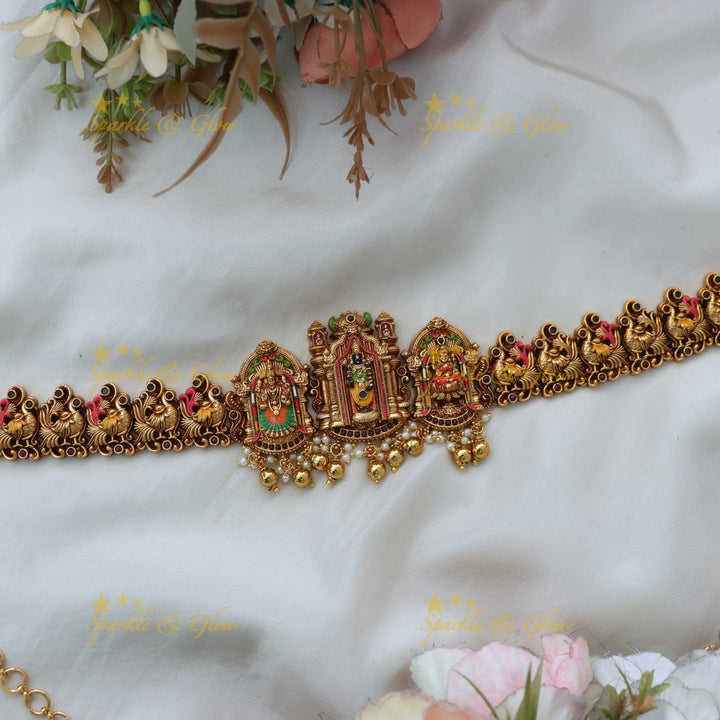 Stunning Temple Design Gold Hip Chain for Elegance