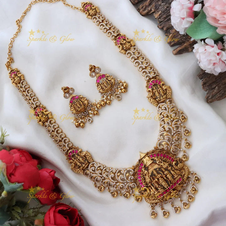 Elegant Ram Parivaar Temple Gold Necklace Set