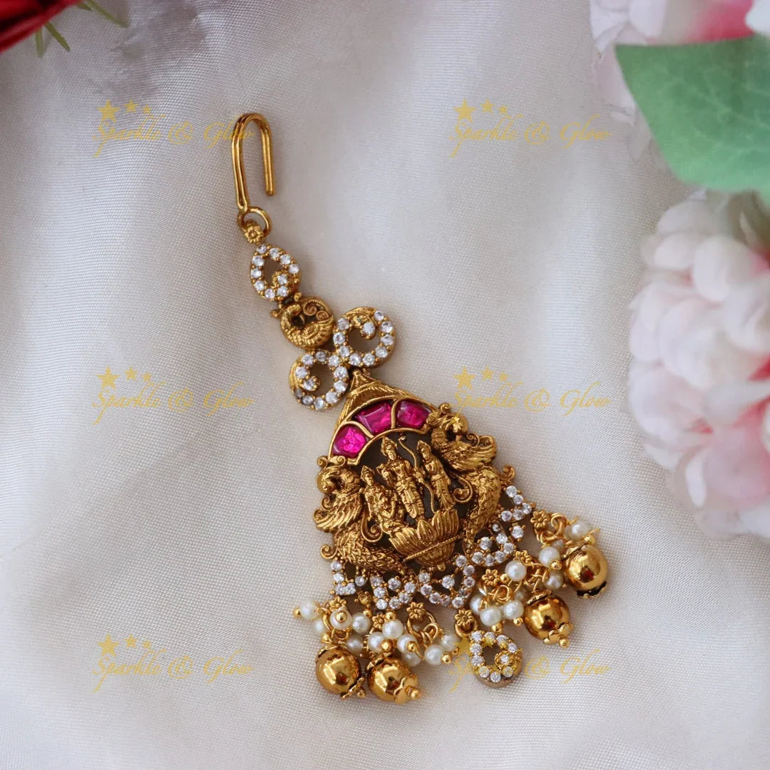 Elegant Gold Plated Temple Maang Tikka for Brides