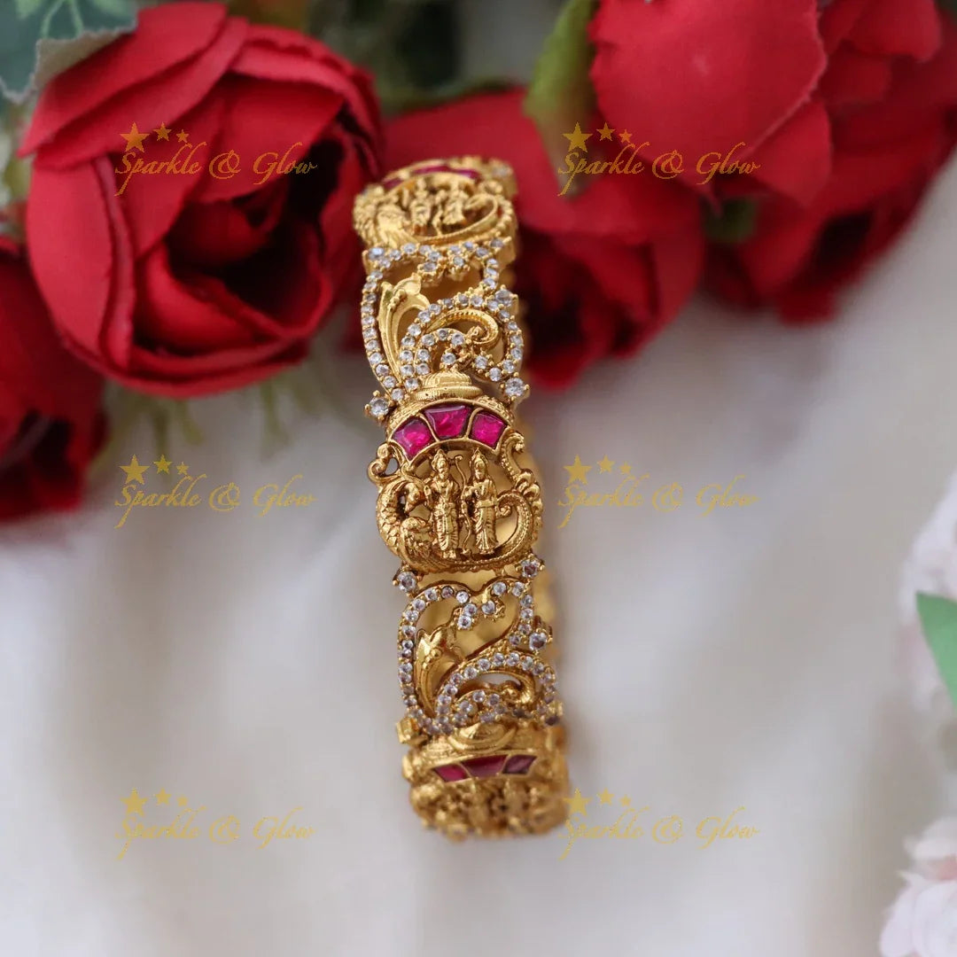 Gold Peacock Temple Bangle – Elegant Festive Glamour