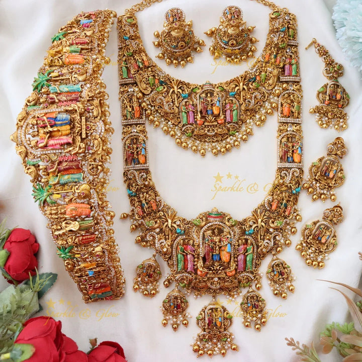 Exquisite God Carved Bridal Necklace Set - Premium